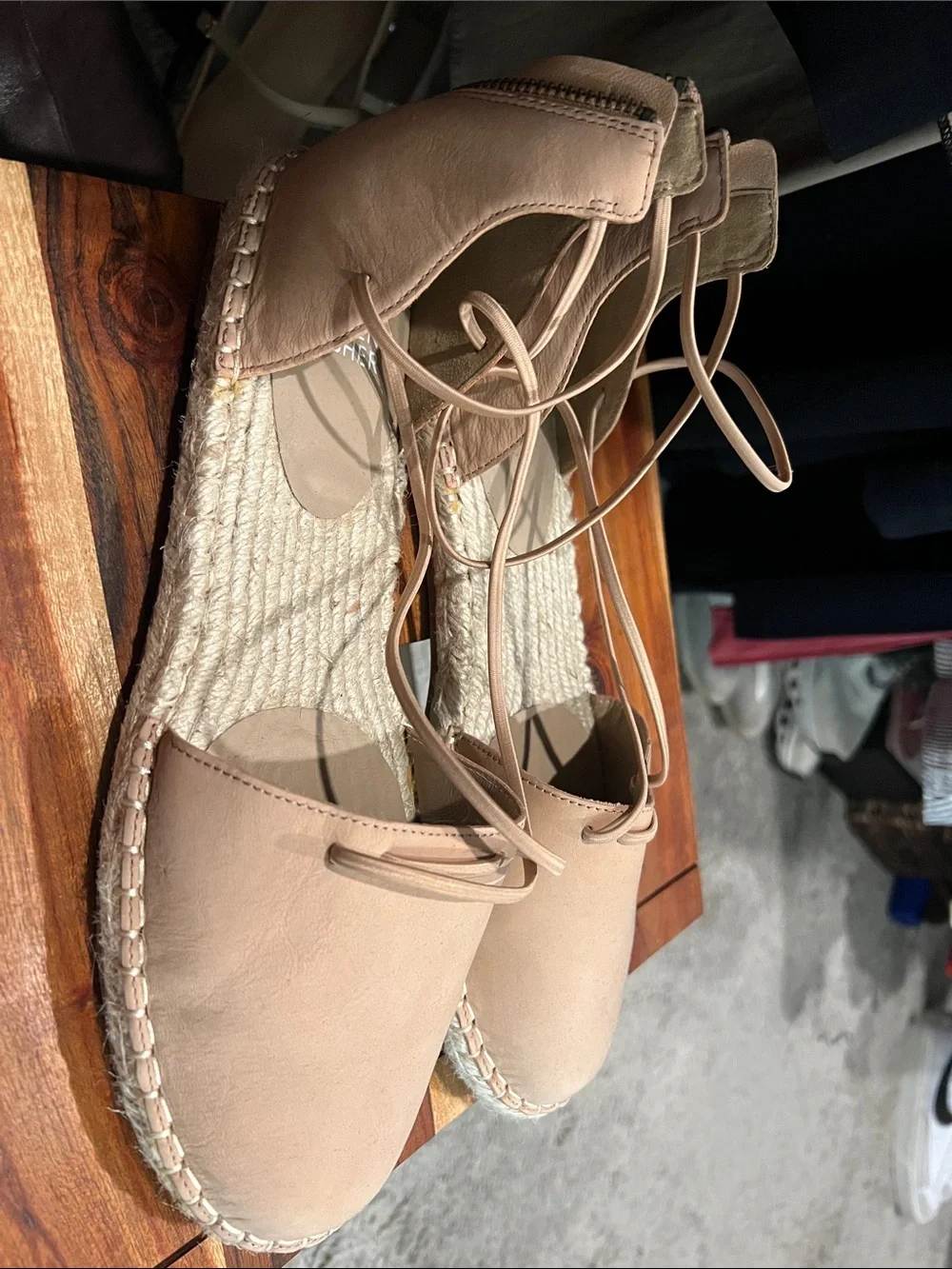 Eileen Fisher Blush Beige Lace-Up Espadrille Flats